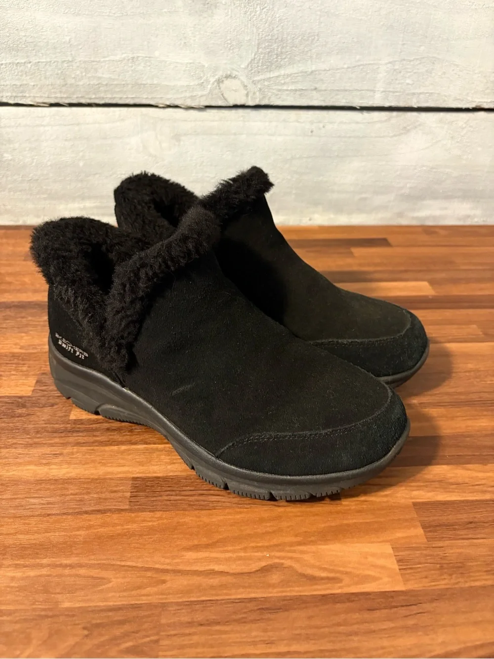 Skechers Black Suede Faux-Fur Slip-On Women’s Shoes